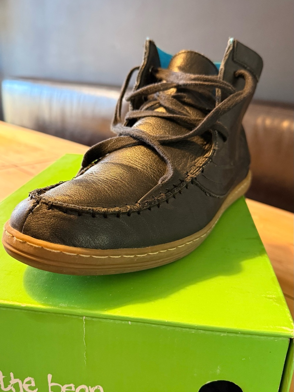 Black Leather Moccasin Kids Shoes with Tan Sole - Picture 3 of 6